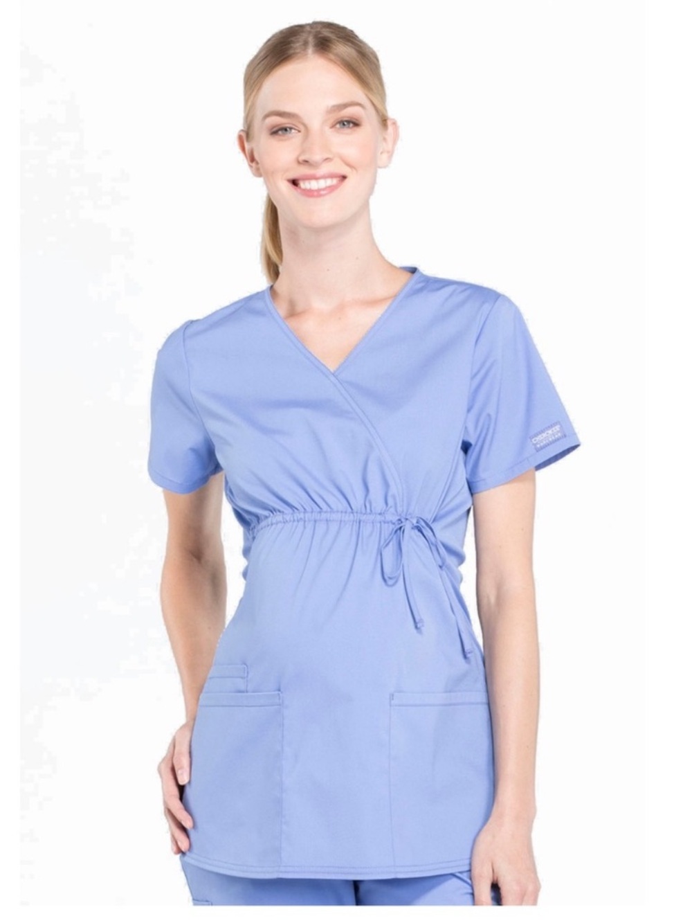 Cherokee Maternity Scrub Top Ciel Blue Small